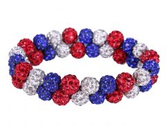QHP knotband Strass - Rood wit blauw